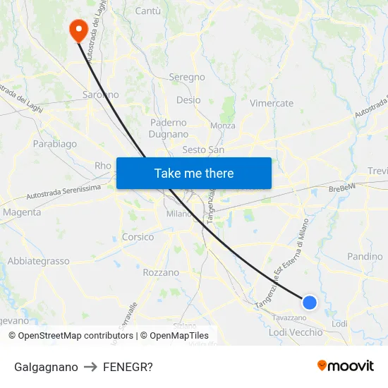Galgagnano to Fenegro map