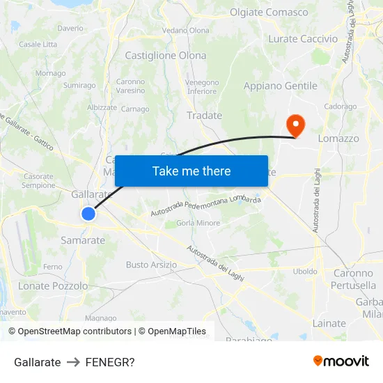 Gallarate to Fenegro map