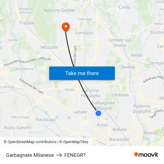 Garbagnate Milanese to Fenegro map