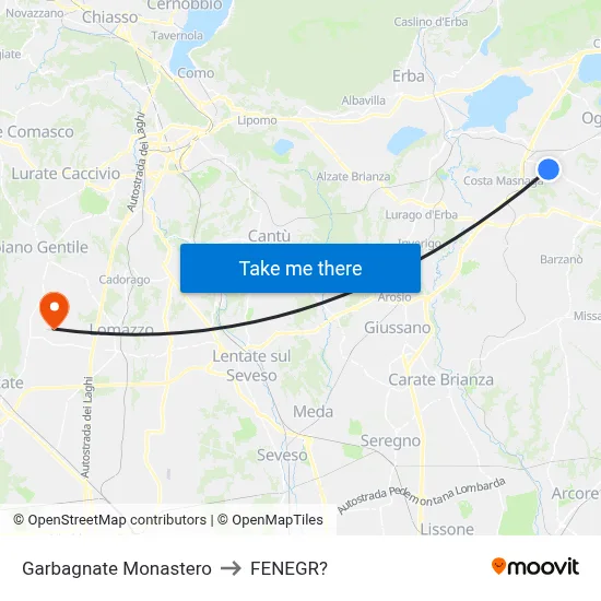 Garbagnate Monastero to Fenegro map