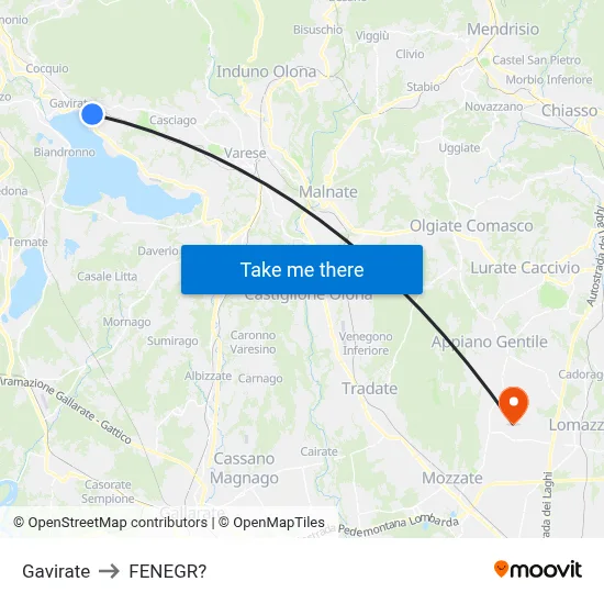 Gavirate to Fenegro map