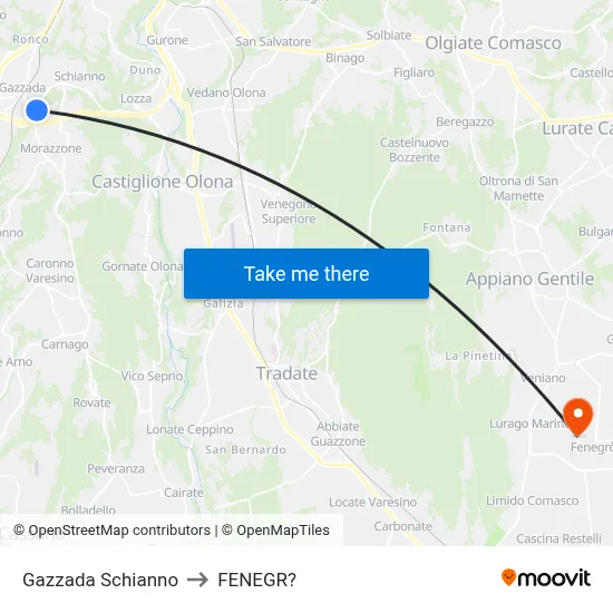 Gazzada Schianno to Fenegro map