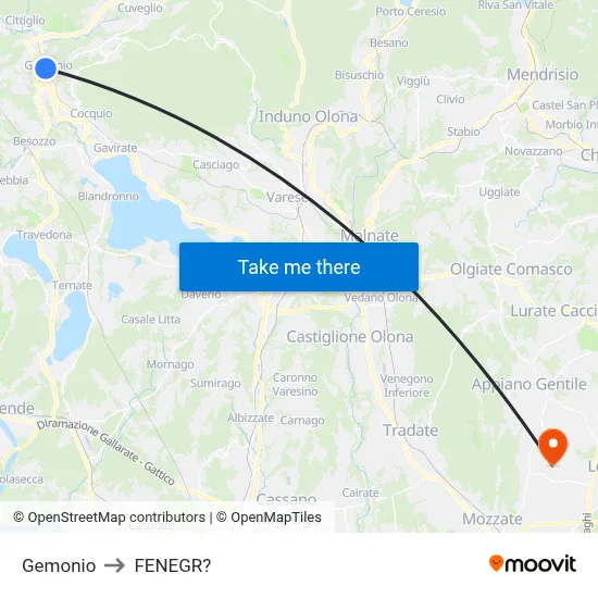 Gemonio to Fenegro map