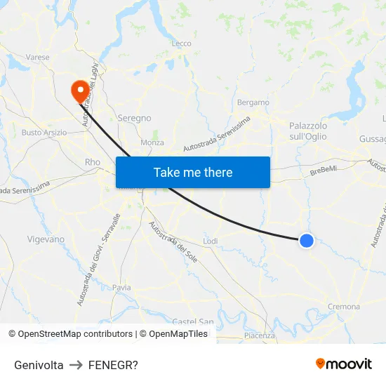 Genivolta to Fenegro map