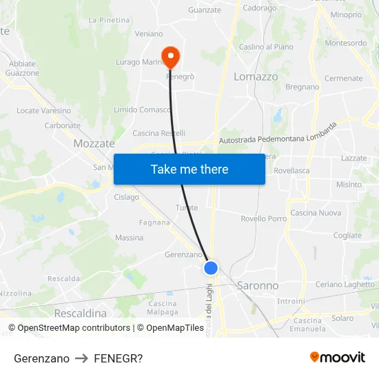 Gerenzano to Fenegro map