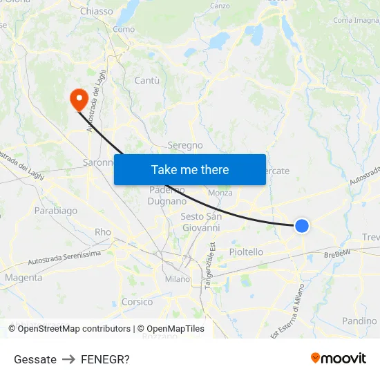 Gessate to Fenegro map