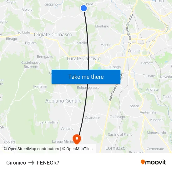 Gironico to Fenegro map