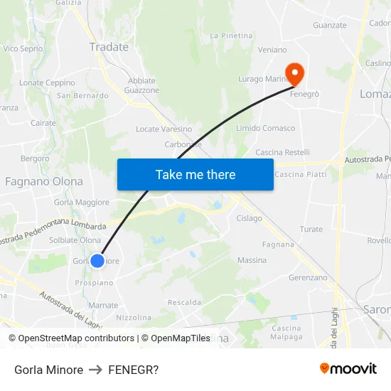 Gorla Minore to Fenegro map