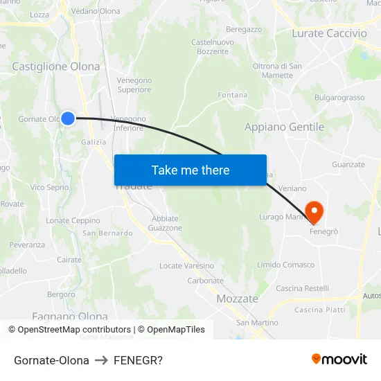 Gornate-Olona to Fenegro map
