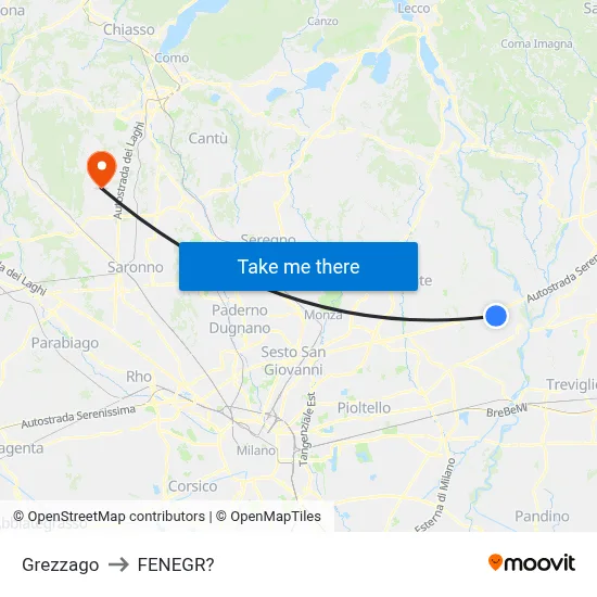 Grezzago to Fenegro map