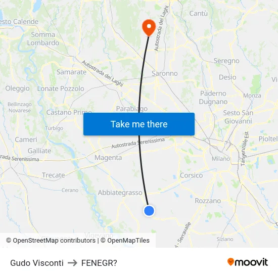 Gudo Visconti to Fenegro map