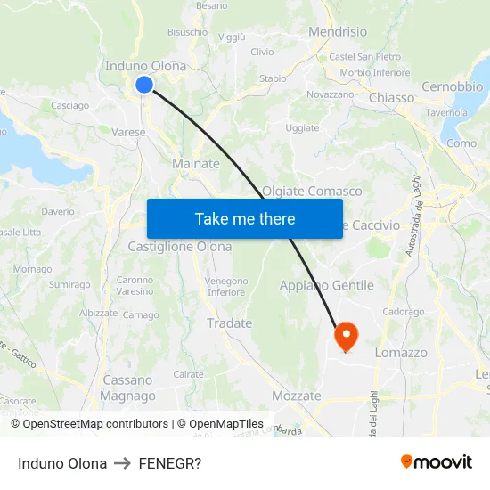 Induno Olona to Fenegro map