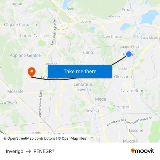Inverigo to Fenegro map