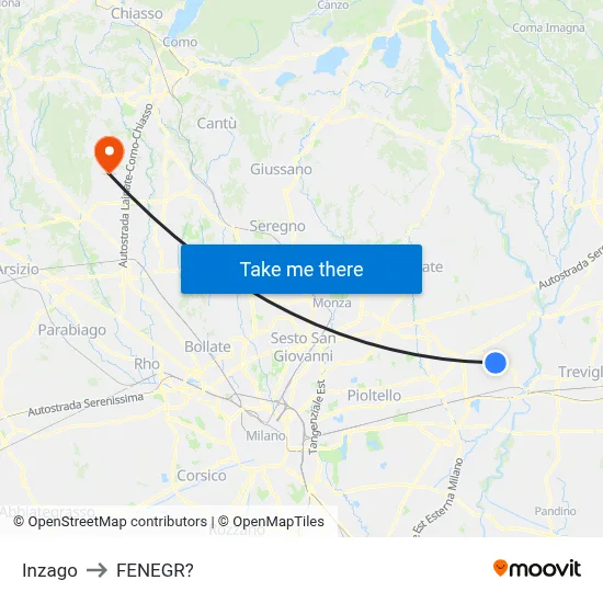 Inzago to Fenegro map