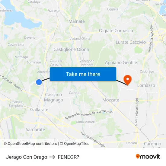Jerago con Orago to Fenegro map