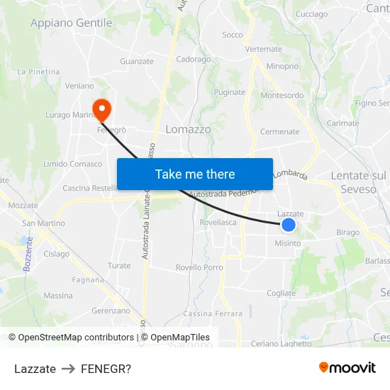 Lazzate to Fenegro map