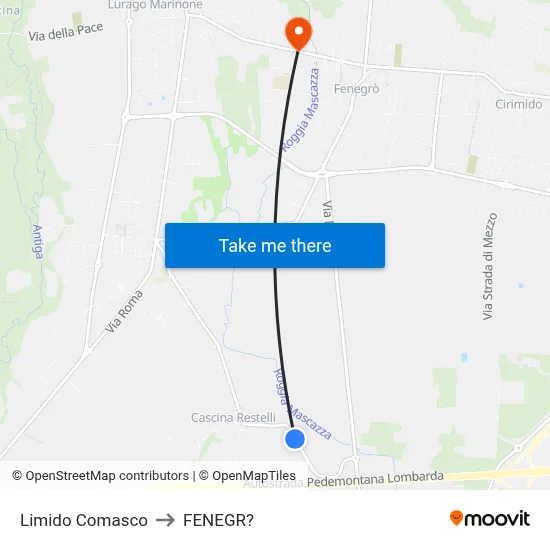 Limido Comasco to Fenegro map