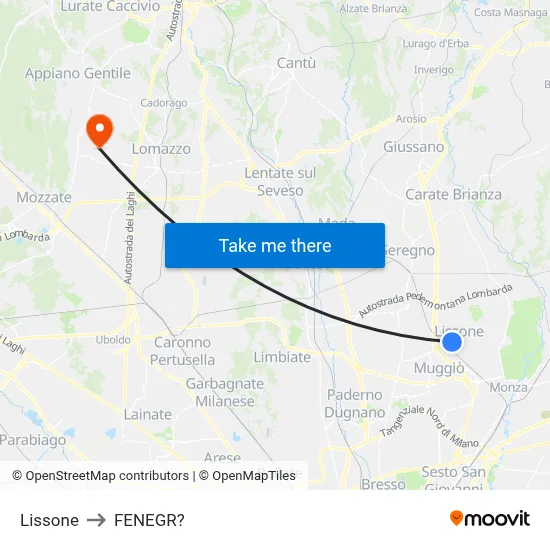 Lissone to Fenegro map