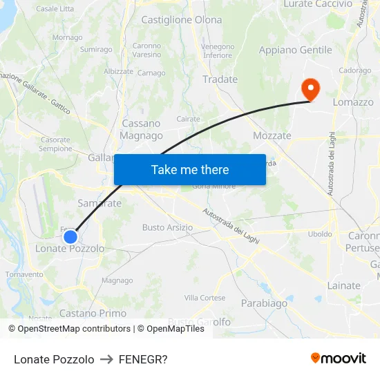 Lonate Pozzolo to Fenegro map