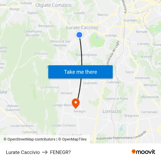 Lurate Caccivio to Fenegro map