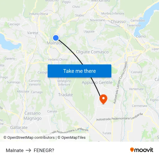 Malnate to Fenegro map