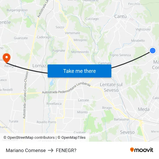 Mariano Comense to Fenegro map