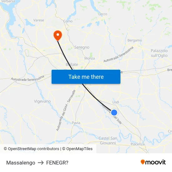 Massalengo to Fenegro map