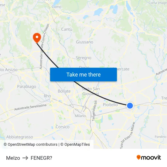 Melzo to Fenegro map