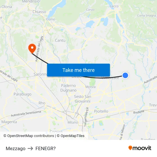 Mezzago to Fenegro map