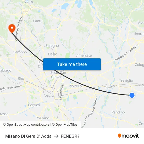 Misano di Gera d'Adda to Fenegro map