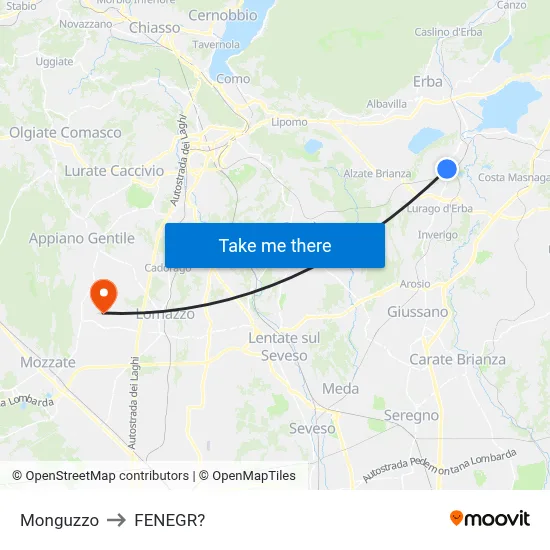 Monguzzo to Fenegro map