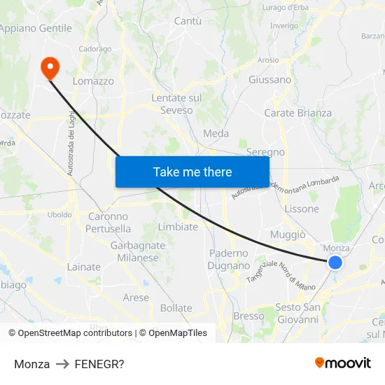 Monza to Fenegro map