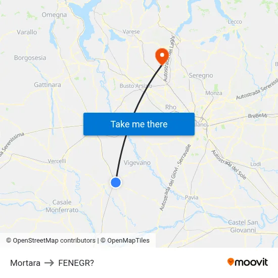 Mortara to Fenegro map