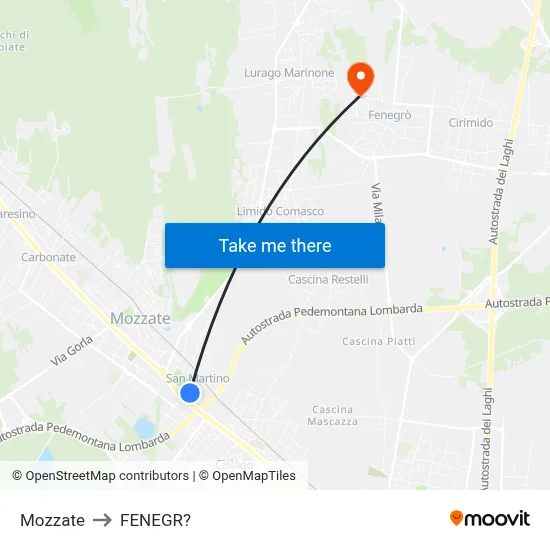 Mozzate to Fenegro map