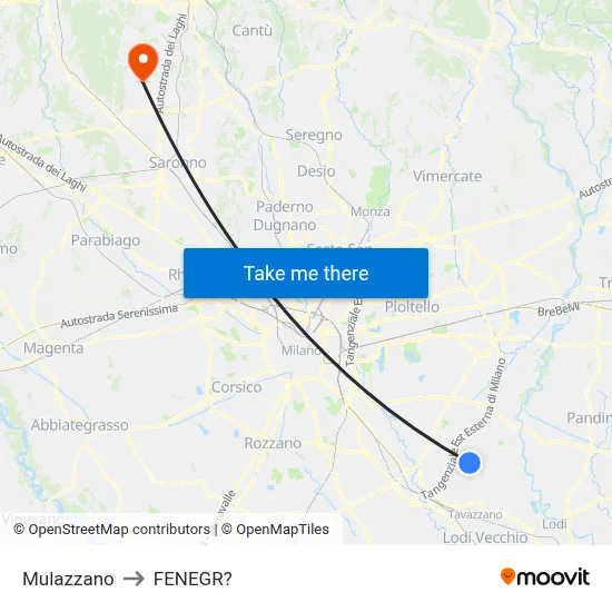 Mulazzano to Fenegro map