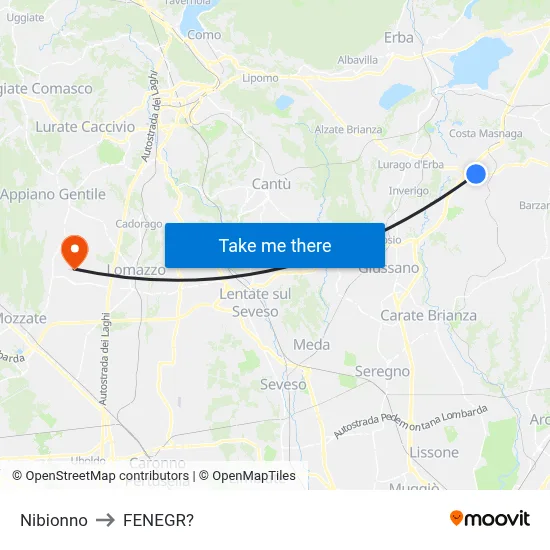 Nibionno to Fenegro map