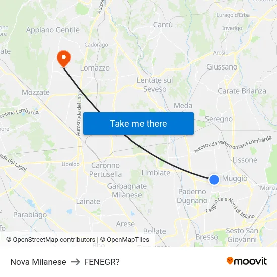 Nova Milanese to Fenegro map