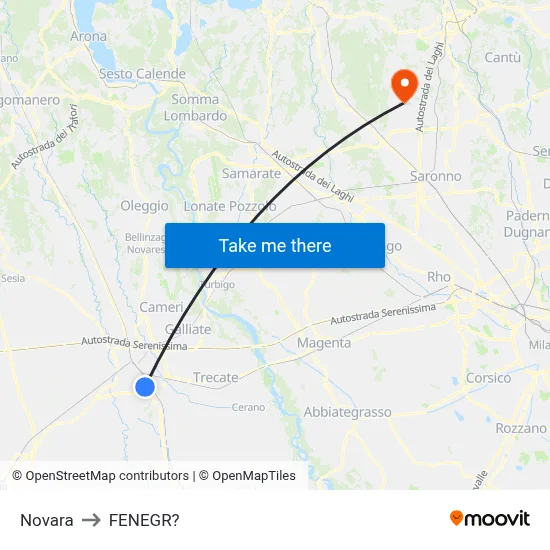 Novara to Fenegro map