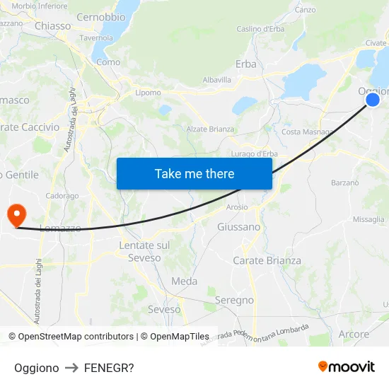 Oggiono to Fenegro map