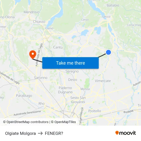 Olgiate Molgora to Fenegro map