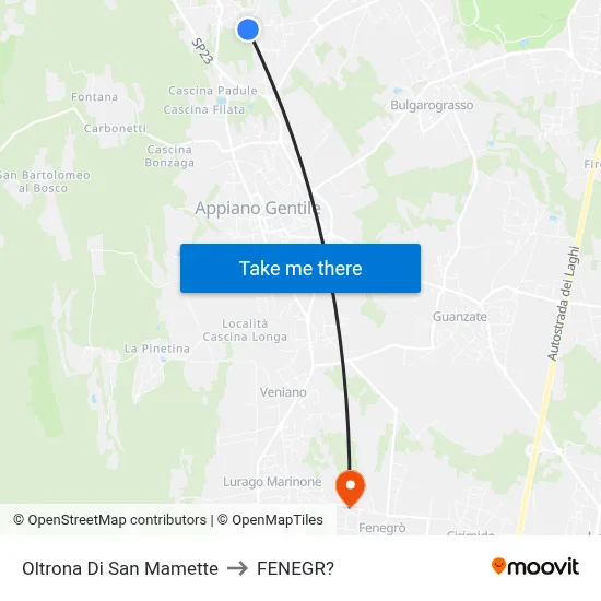 Oltrona di San Mamette to Fenegro map