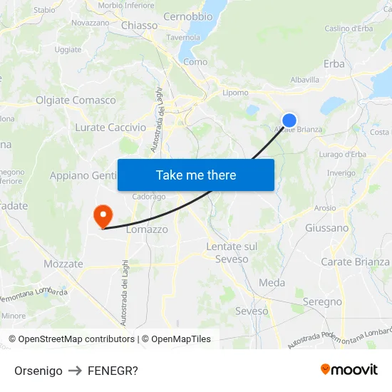 Orsenigo to Fenegro map