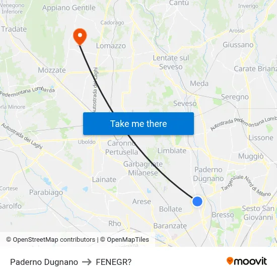 Paderno Dugnano to Fenegro map