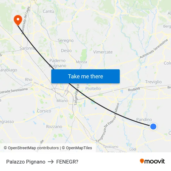 Palazzo Pignano to Fenegro map