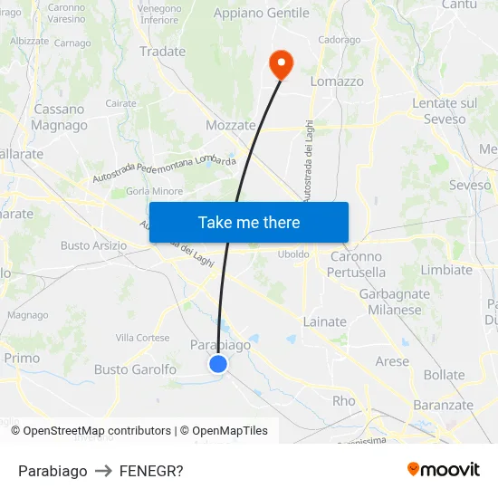 Parabiago to Fenegro map