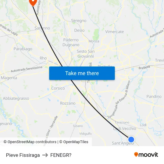 Pieve Fissiraga to Fenegro map