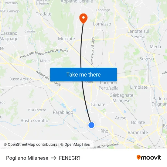 Pogliano Milanese to Fenegro map