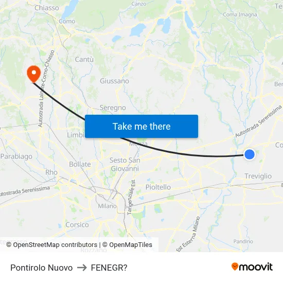 Pontirolo Nuovo to Fenegro map