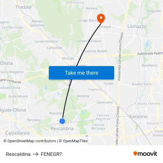Rescaldina to Fenegro map