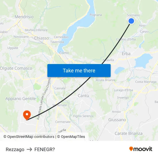Rezzago to Fenegro map